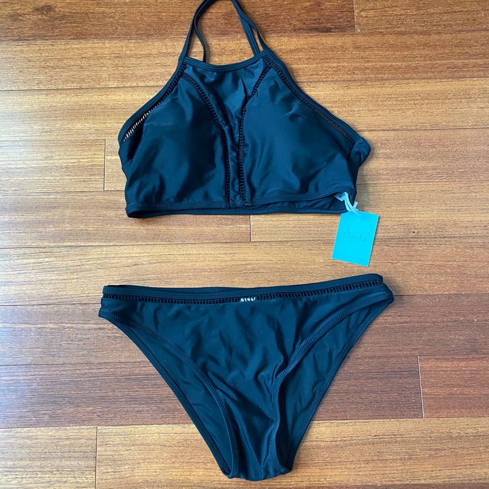 Black Two Piece Halter Top Swimsuit